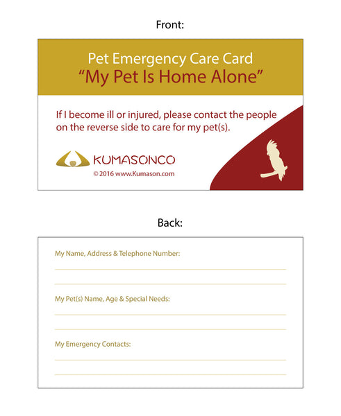 Pet Emergency Card Bird (Pack of 4)