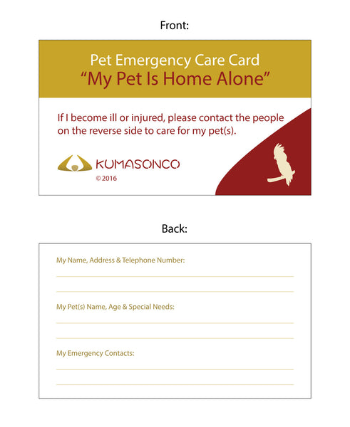 Pet Emergency Card with Laminating Pouch and Tick Remover - Bird