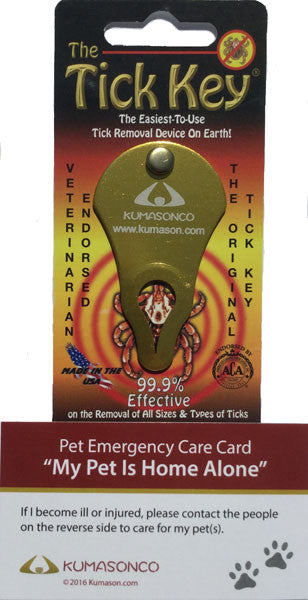 Two Pet Emergency Cards with Tick Remover Key Paws