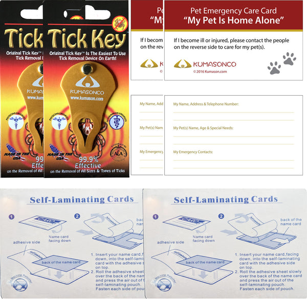 Tick Remover (2 Pack) with 2 Pet Emergency Cards and 2 Self Laminating Pouches